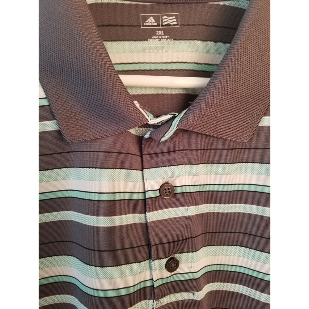 Adidas Golf Stripe Polo Men's Shirt Size XXL Gray & white PIT TO PIT 26 IN